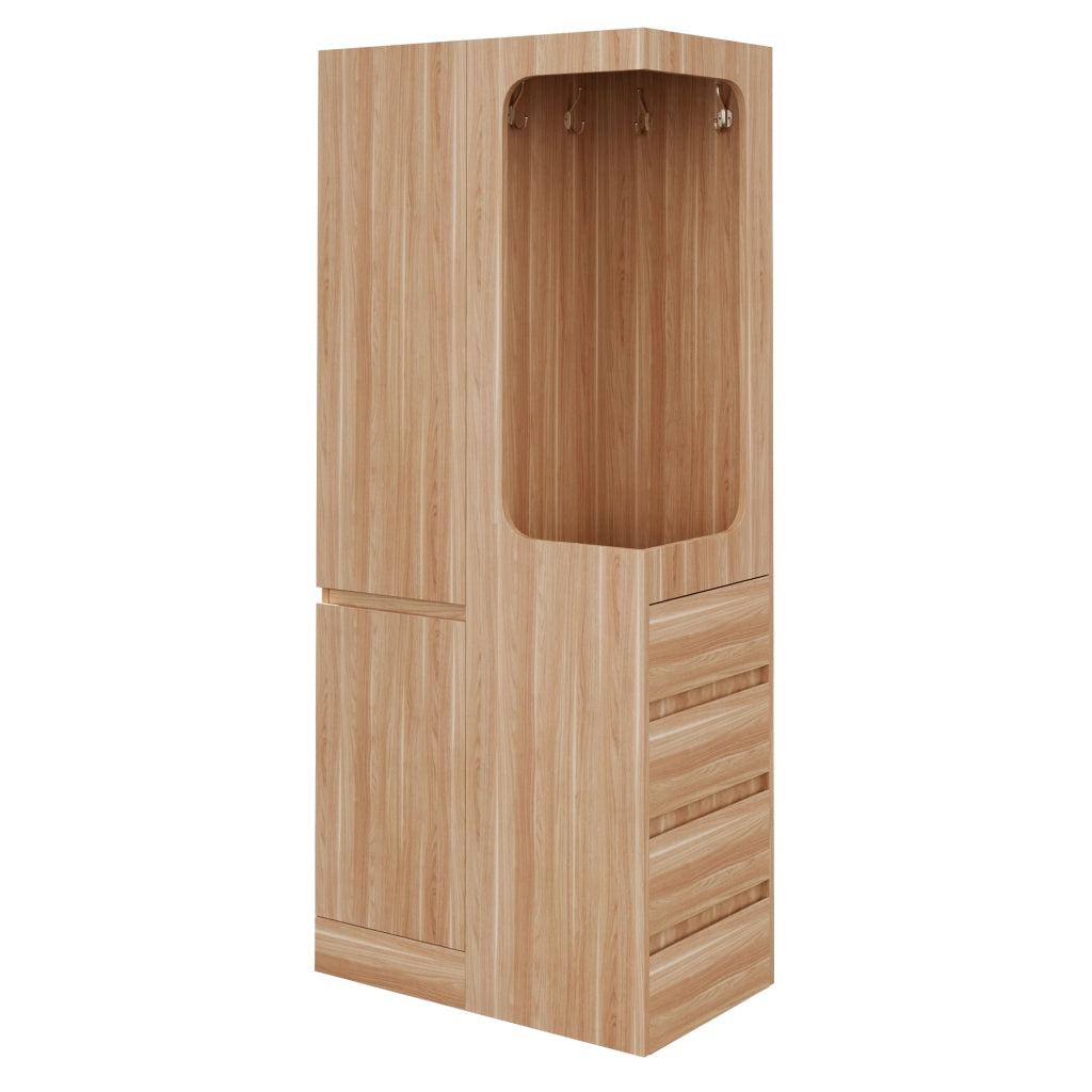Armadio a 1 anta con 4 cassetti e vano appendiabiti aperto 70×40×170 cm; legno; bianco naturale