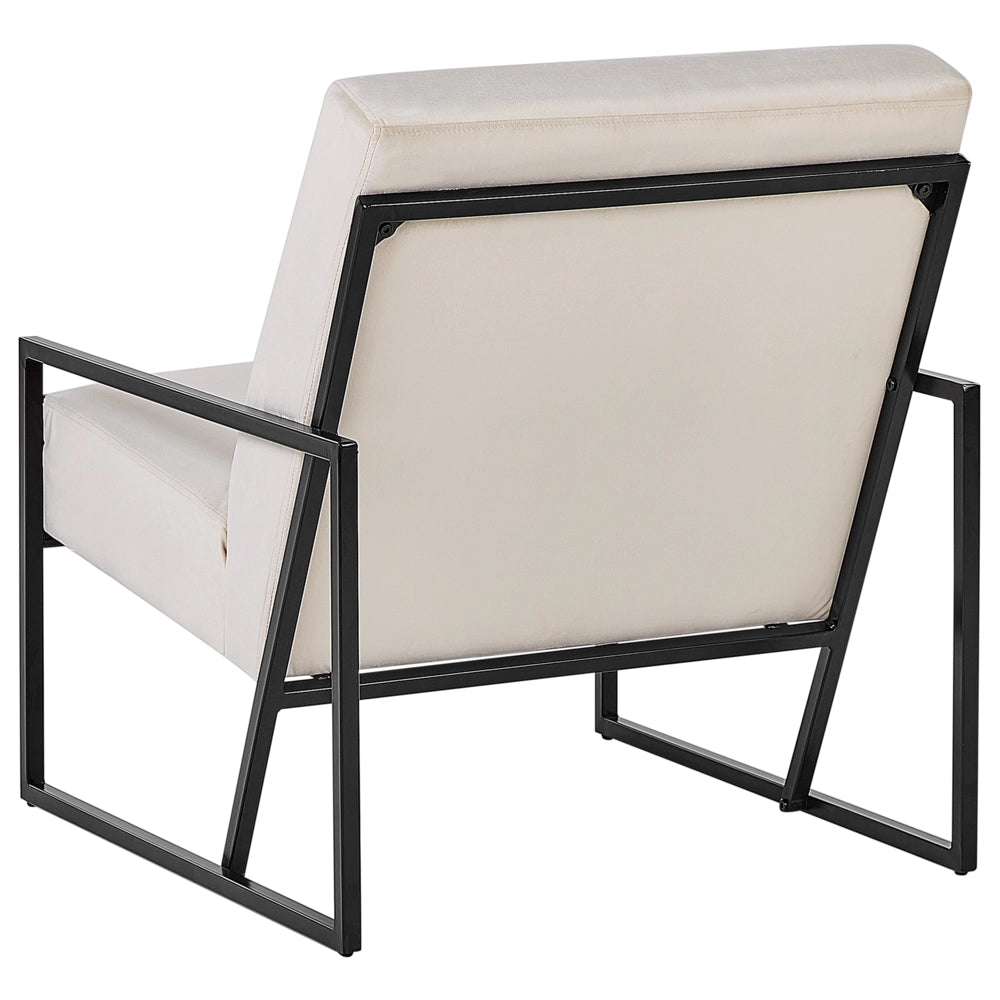 Poltrona in velluto beige chiaro 83L x 69L x 83H Schienale Bracciolo Struttura in metallo nero Soggiorno moderno glam