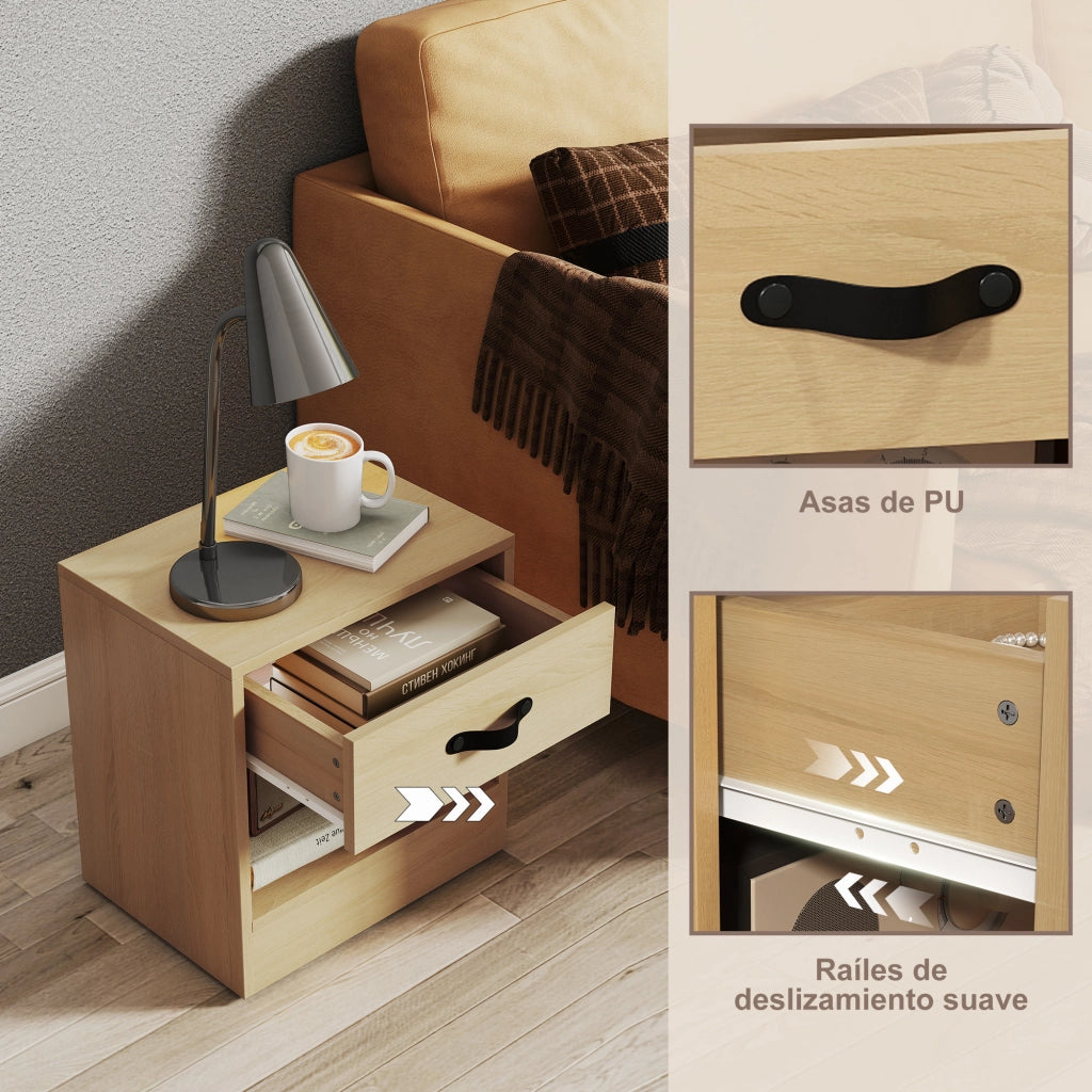 Tavolino da Salotto con Cassetto e Ripiano Aperto ¨C Zephmum ¨C Naturale 39x28x41 cm