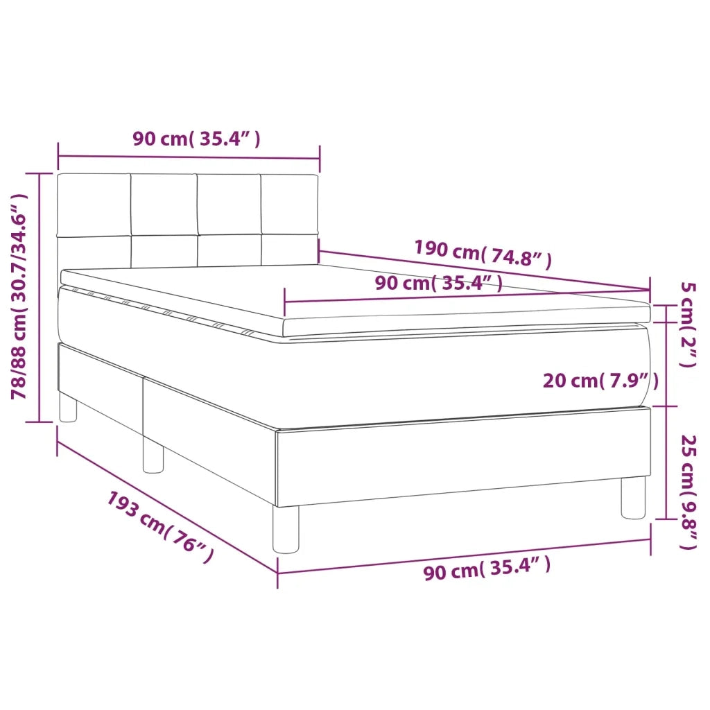 Letto a Molle Materasso e LED-Struttura Letto con Materasso Grigio Chiaro 90x190 cm Tessuto 349578
