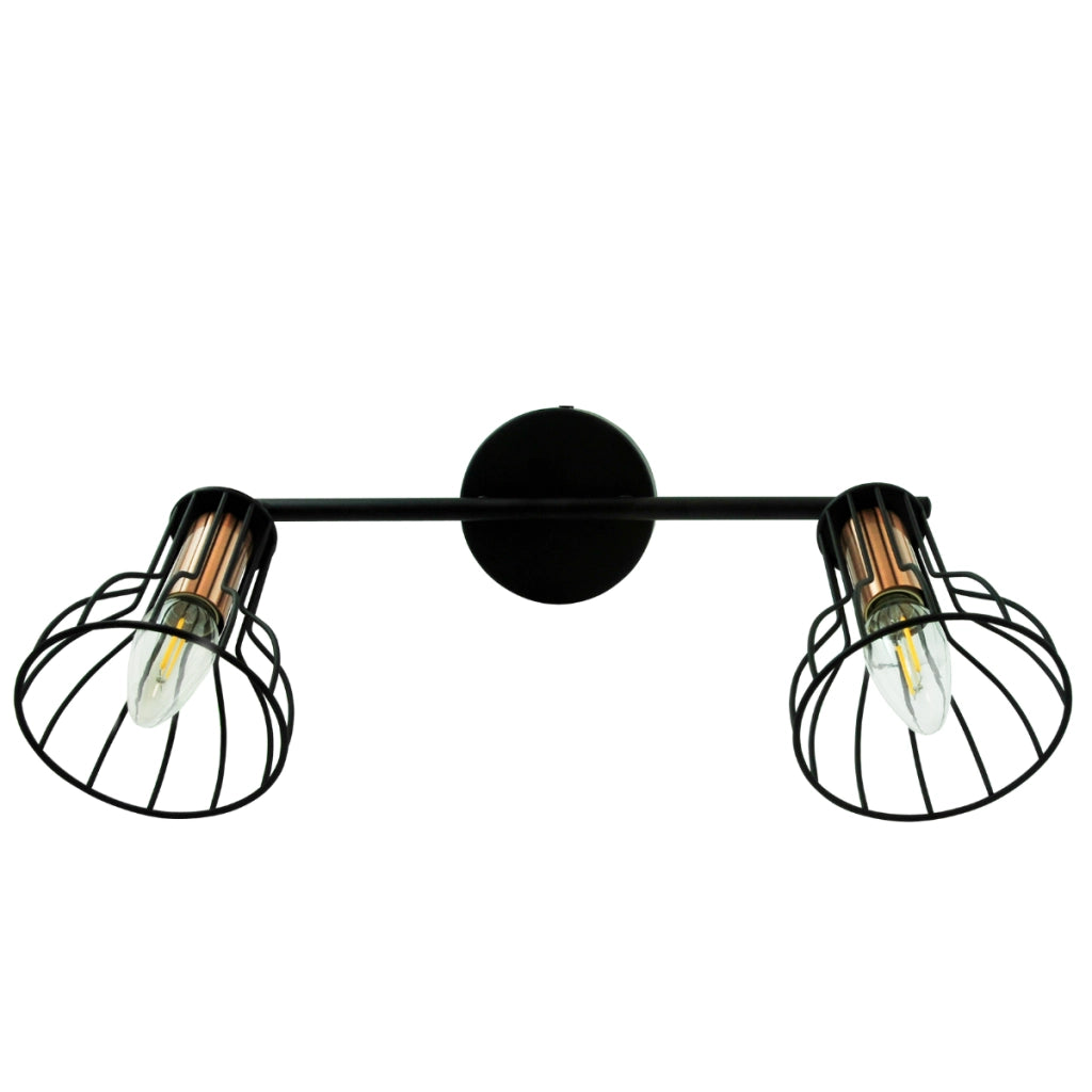Lampada parete/soffitto orientabile 2 luci E14 nero rame