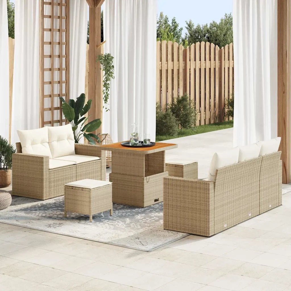 Set Divano da Giardino 8 pcs Beige e Crema polyrattan