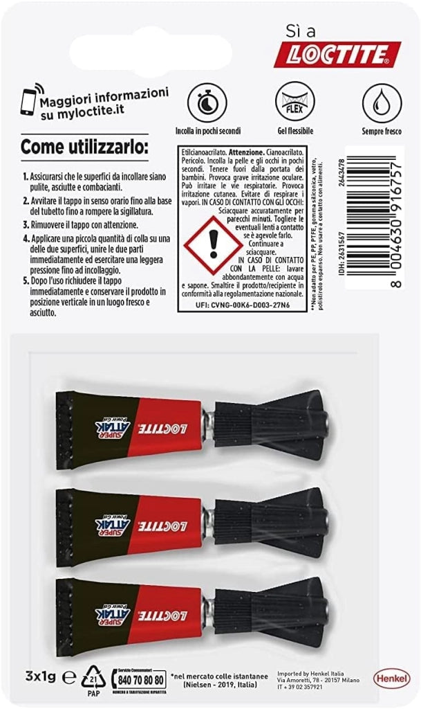 COLLA 'SUPER ATTAK POWER GEL MINI' 3 x 1 gr - LOCTITE