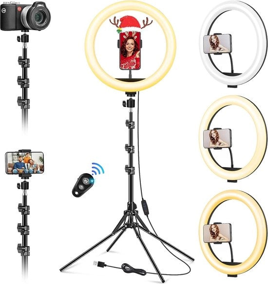 Lampada a LED da 30 cm con grande treppiede per make-up e selfie smartphone [upgrade] - 177/695 cm.