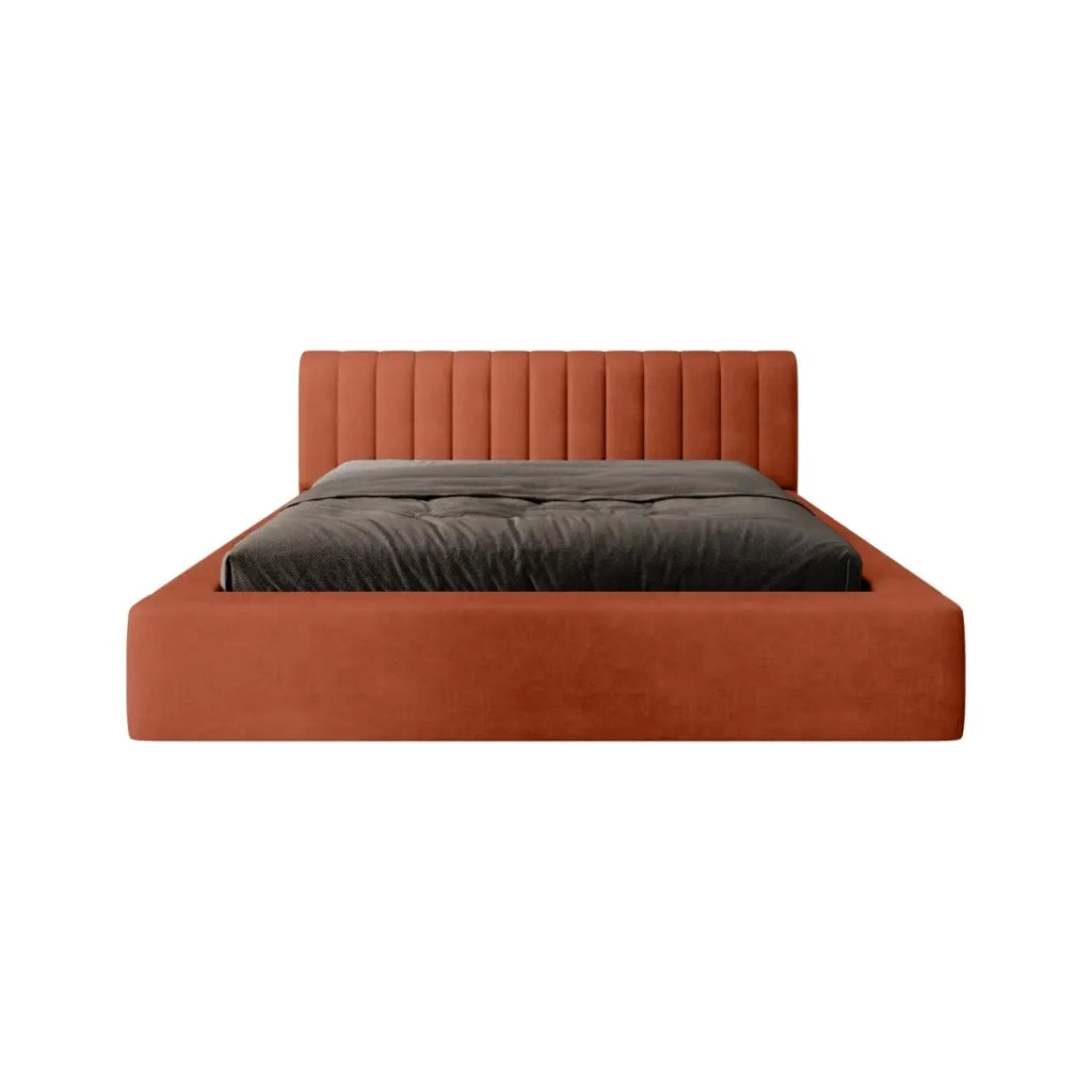 Lettino CERVIN – Velluto morbido Mattone Toscano – 140x200 cm – Rete sollevabile – Design elegante