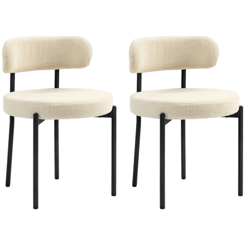 Set 2 Sedie da Pranzo Imbottite ¨C Xylo ¨C Tessuto Beige, Gambe in Metallo Nero, 51x51x76 cm