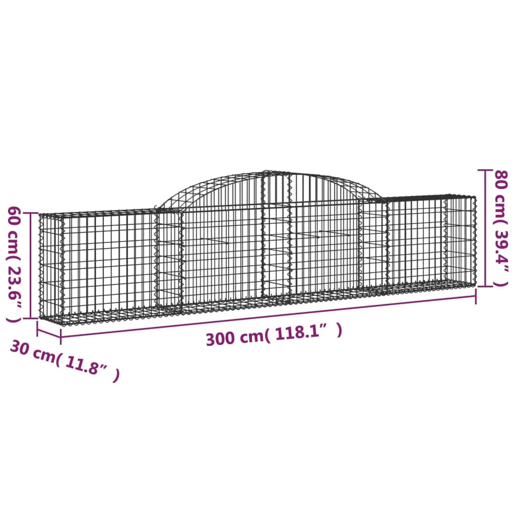 Gabbione cesti ad arco muro di contenimento gabbia recinzione 30 pz 300 x 30 x 60/80 cm ferro zincato Argento 02_0040840