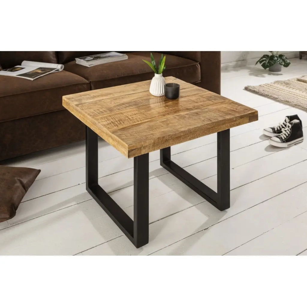 Tavolino LODEN 60 cm in legno massiccio di mango e metallo nero – stile industriale