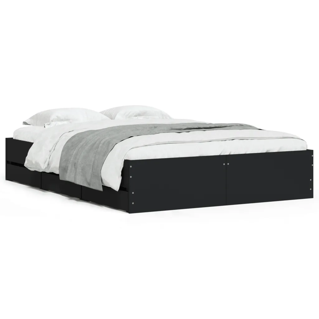 Giroletto con Cassetti-Struttura Letto con contenitore Nero 120x190 cm in Legno Multistrato 134529
