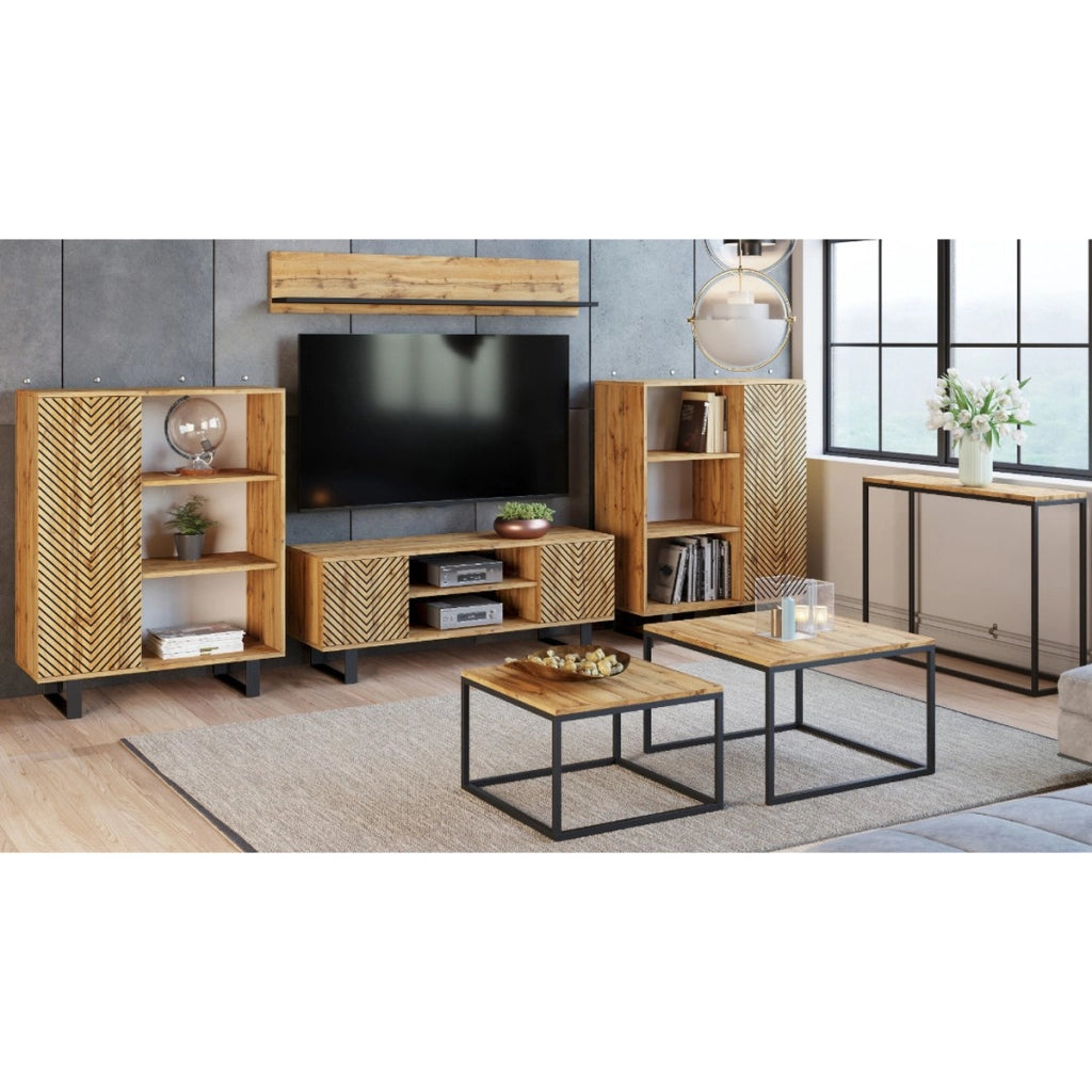 Mobile Porta TV Focus in Rovere Craft con Decoro a Spina di Pesce