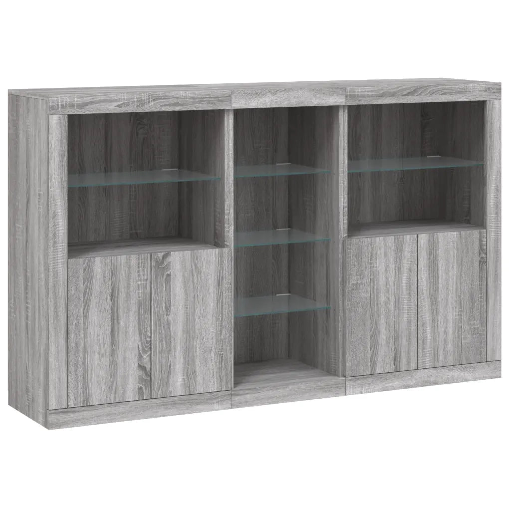 Credenza | Madia | Buffet da pranzo | Armadio da pranzo con Luci LED Grigio Sonoma 162x37x100 cm