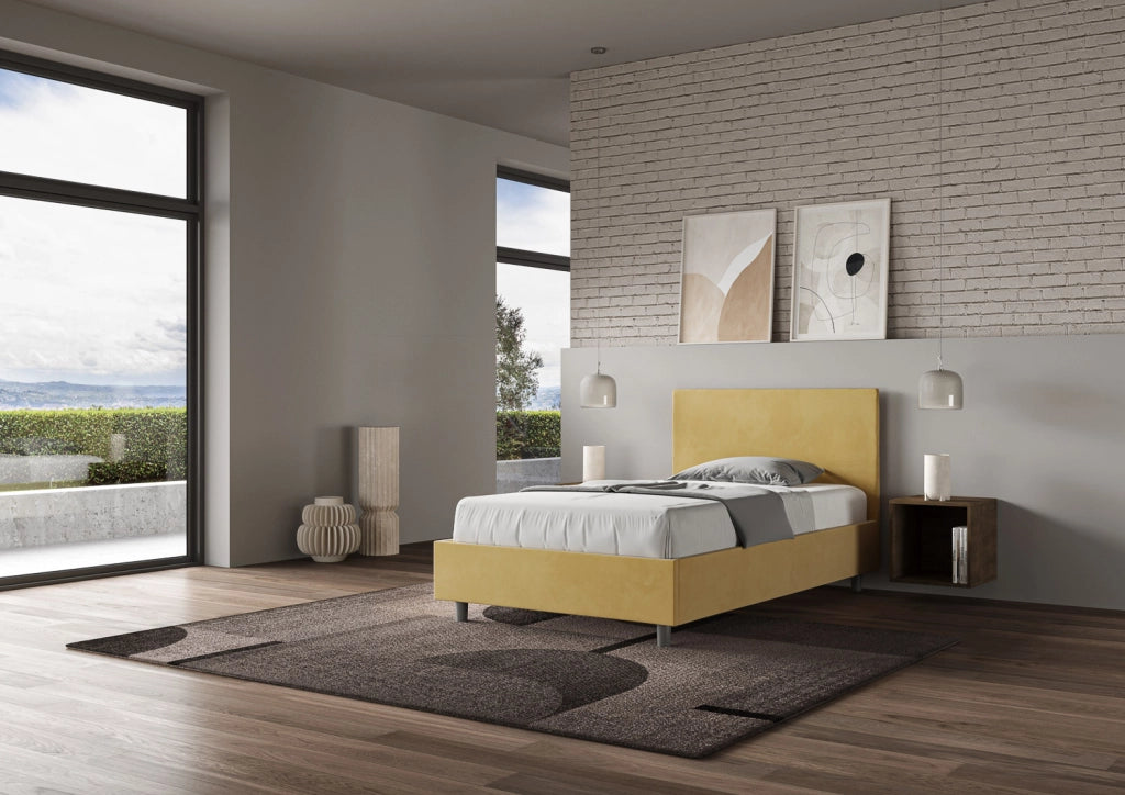 BS COM Letto una piazza e mezza con rete imbottito 120x200 microfibra ocra