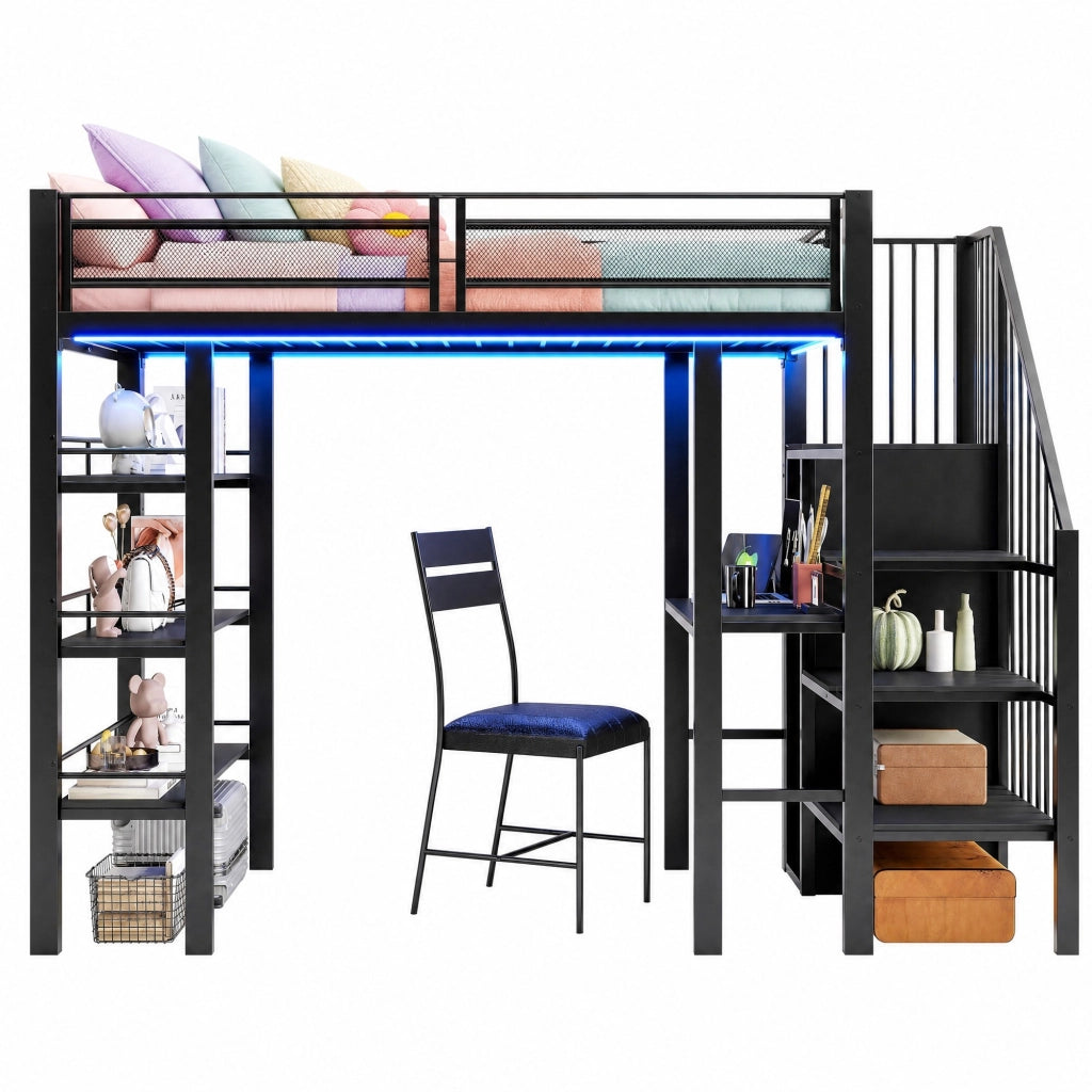 Letto a castello multifunzionale 90x200 con scrivania, ripiani e scala reversibile