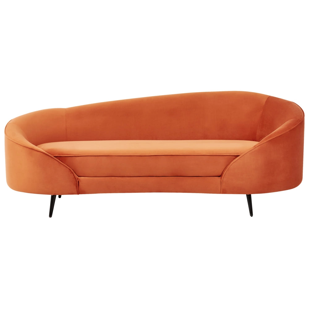 Divano velluto arancione glamour curvo stile retrò a 2 posti gambe metallo dorato