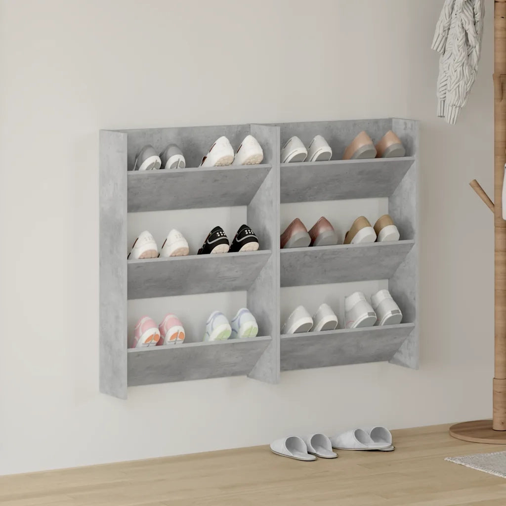 Scarpiere Muro 2pz-Set di 2 Scaffale per scarpe Grigio Cemento 60x18x90cm Legno Multistrato