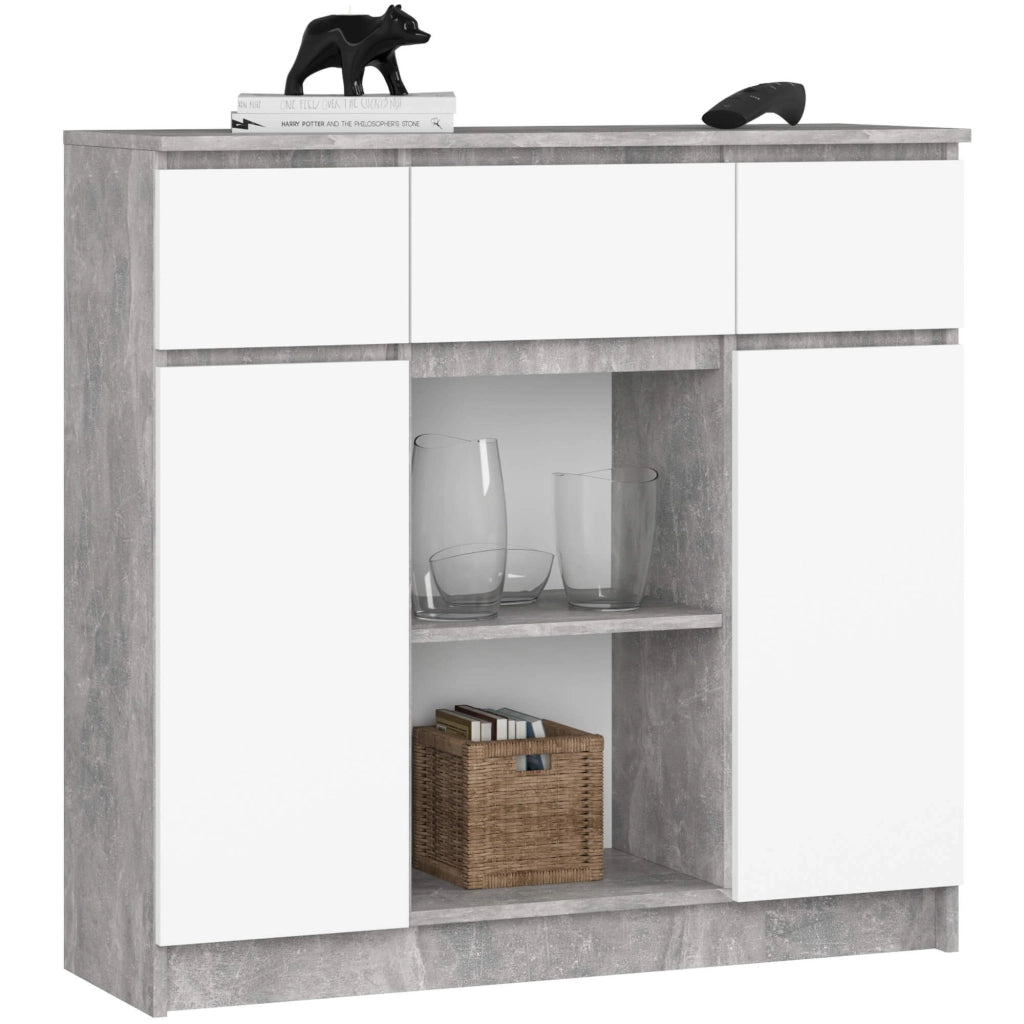 Cassettiera AKORD K100 Cemento 101 cm 2 ante 3 cassetti inserto frontale Bianco 101x35x98 cm