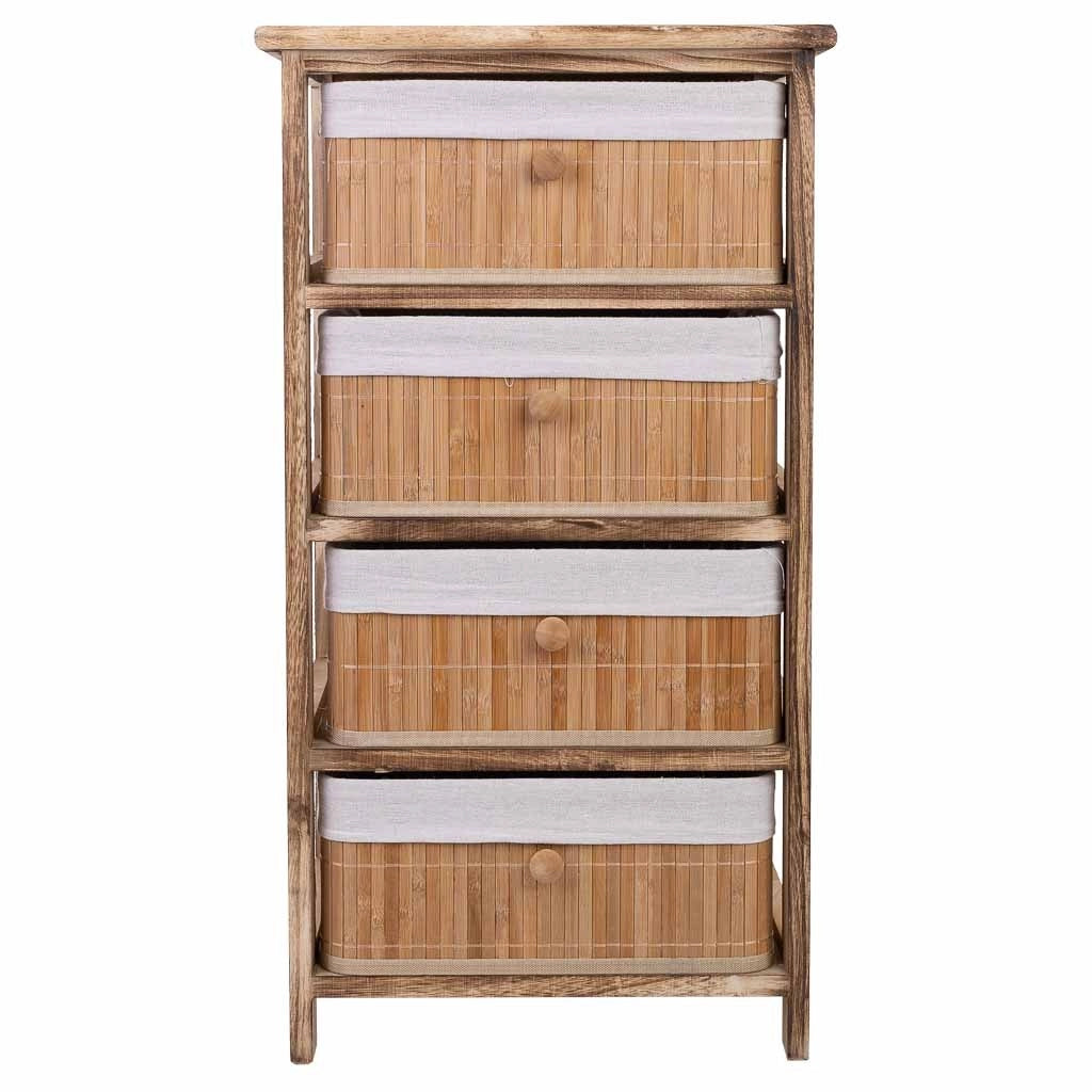 Cassettiera in legno con 4 cassetti in bambù foderati 40x29x73
