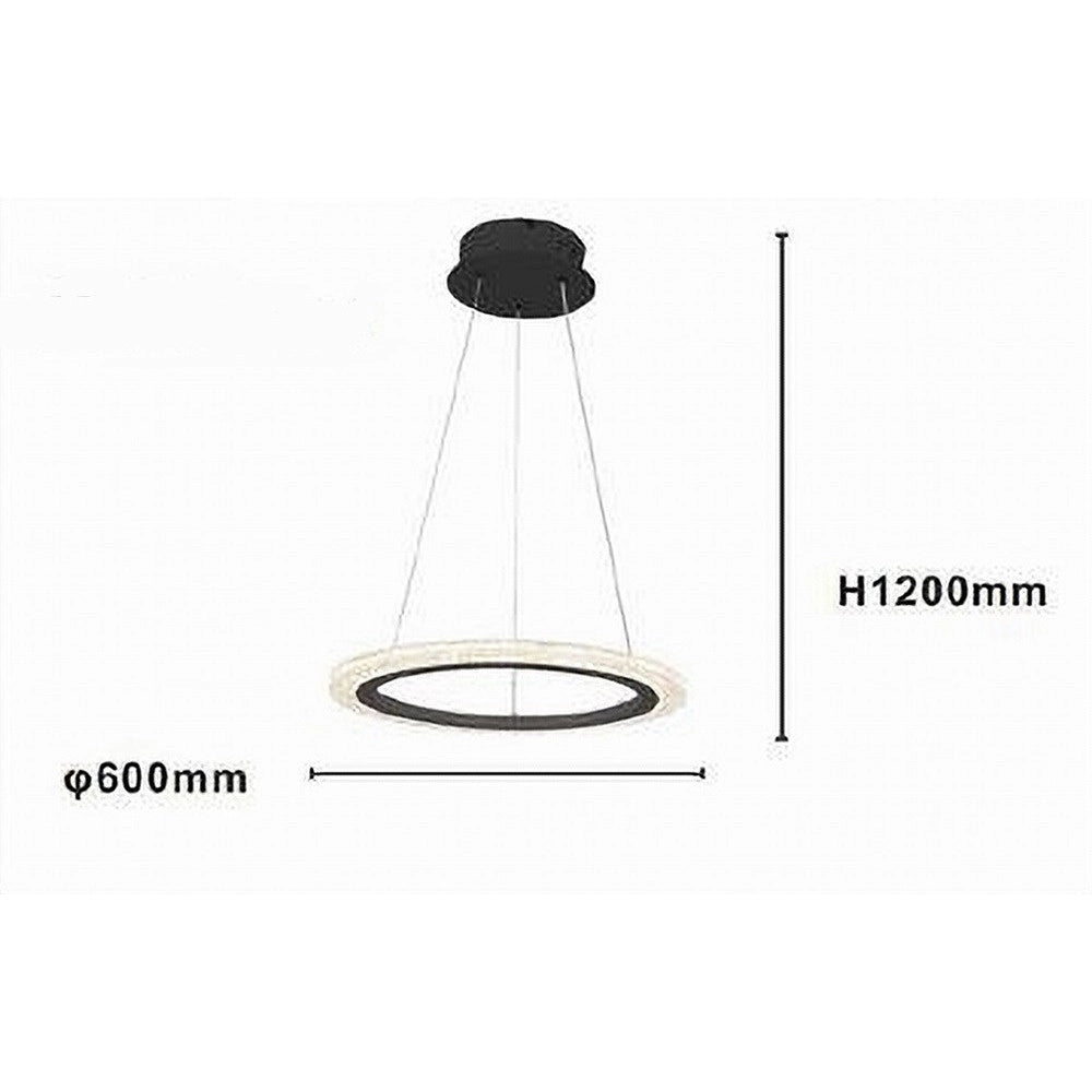 Trade Shop - Lampadario A Sospensione Led 36 Watt Cerchio Anello Nero Effetto Cristallo 31937 -