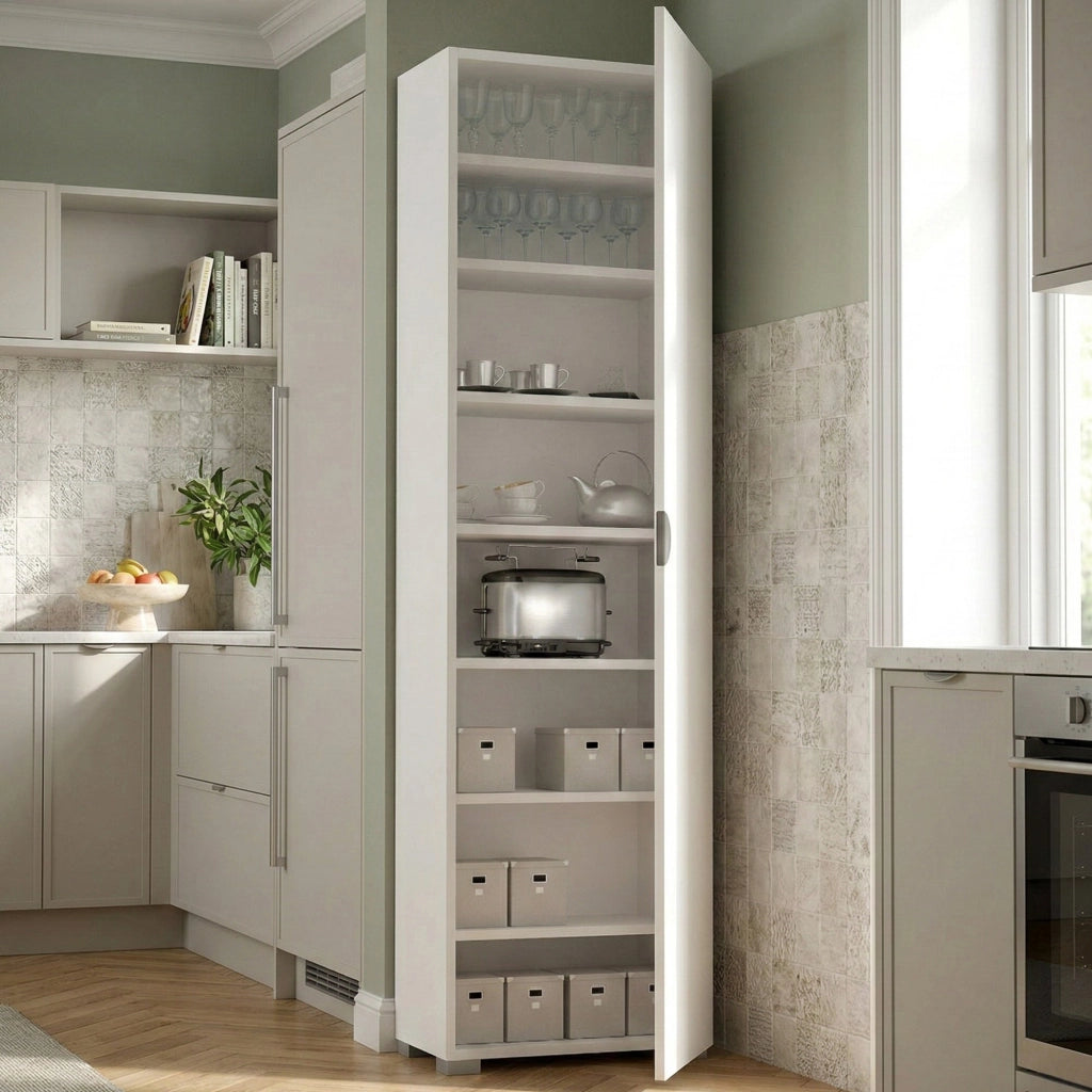 Abuela, Armadio Multiuso 1 Anta 7 Ripiani Made in Italy, 50x182h cm Bianco