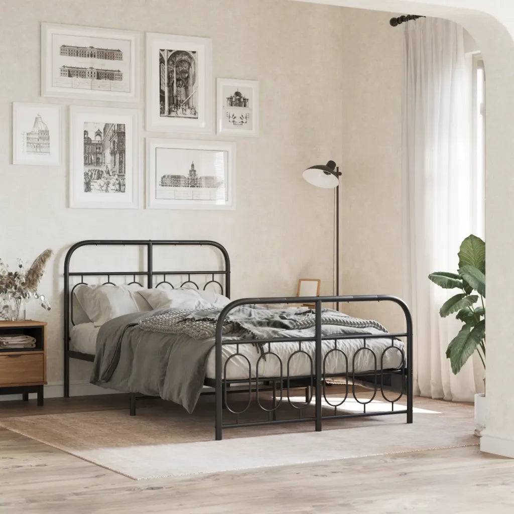 Letto matrimoniale | Letto per adulti | Giroletto con Testiera e Pediera Metallo Nero 120x190 cm