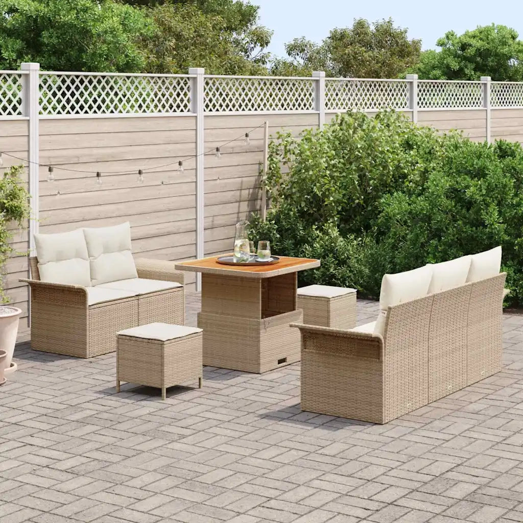 Set Divano da Giardino con cuscino 8 pcs Beige e Crema
