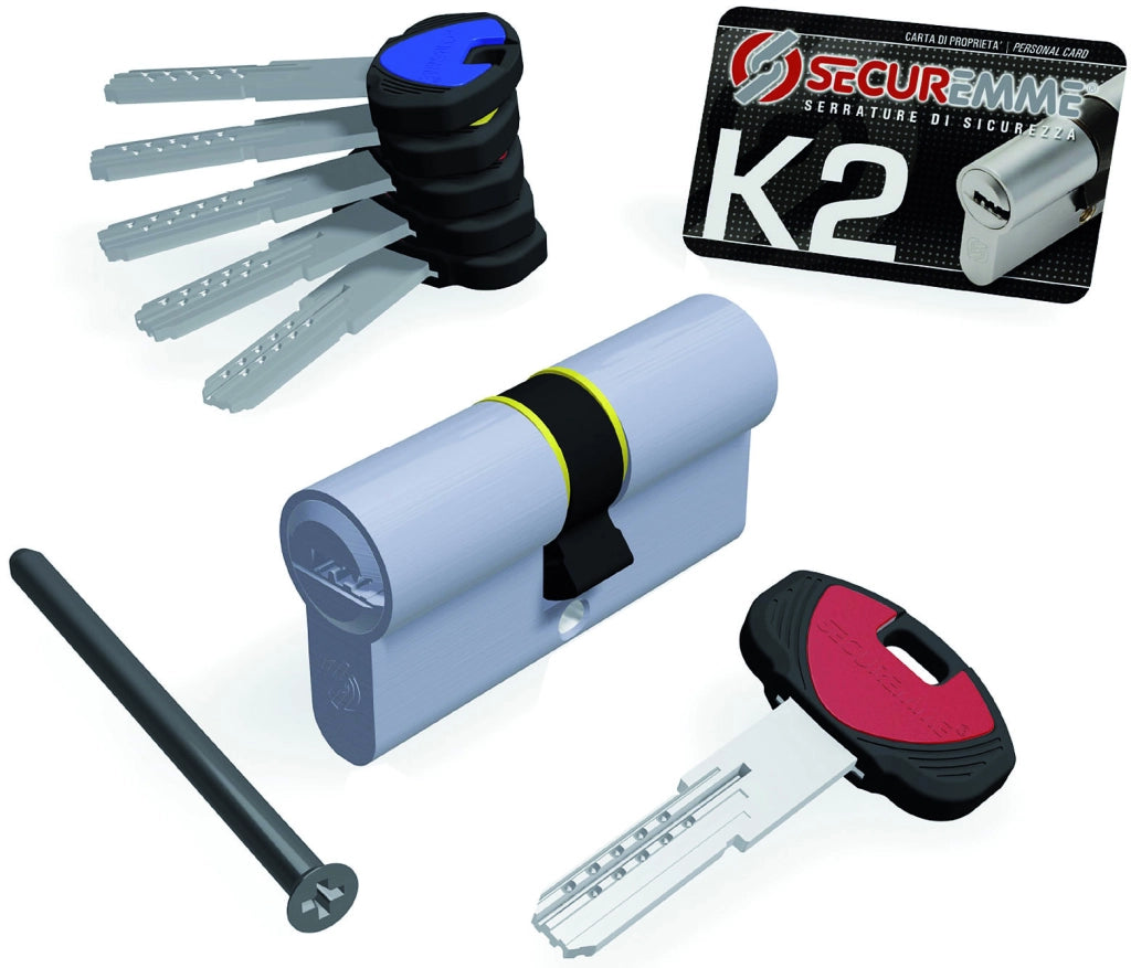 Securemme CILINDRO CROMO SATINATO K2 5 chiavi  mm. 90 (30+60)