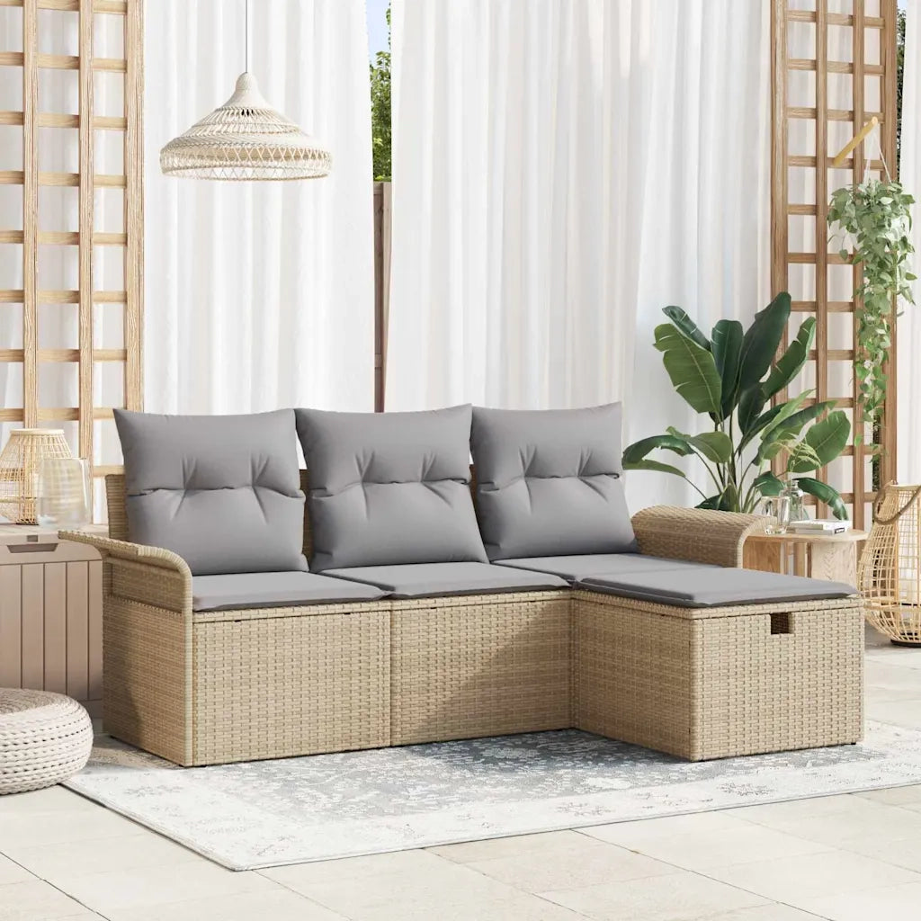 Set Divano da Giardino con cuscino 4 pz-Sofa da Giardino-Divanetto da esterno Beige Poly Rattan 872756
