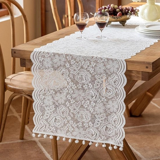 Tavolo da pranzo 45 x 240 cm - Bianco - Polyester - Leggero - Decorazione - Atmosfera onirica - Tovaglia da tavolo