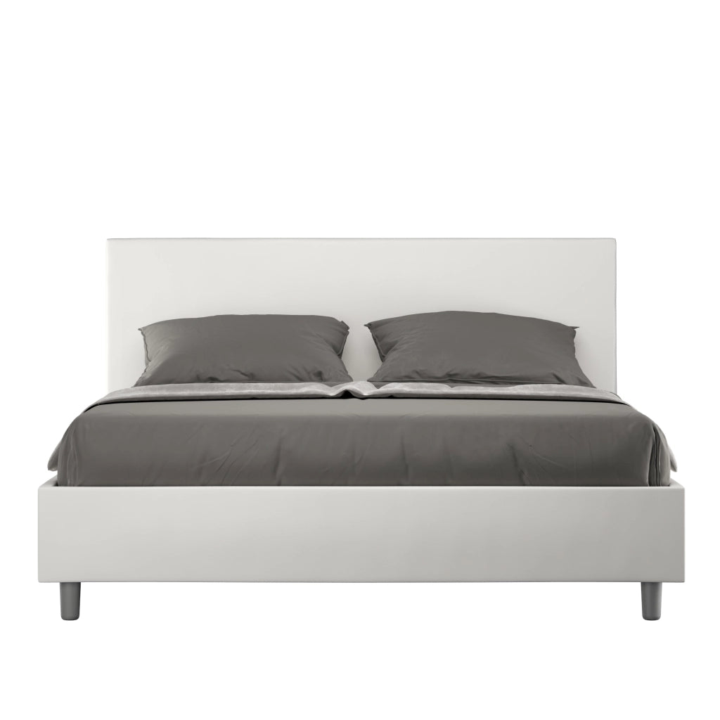 BS COM Letto matrimoniale contenitore imbottito 160x190 similpelle bianco