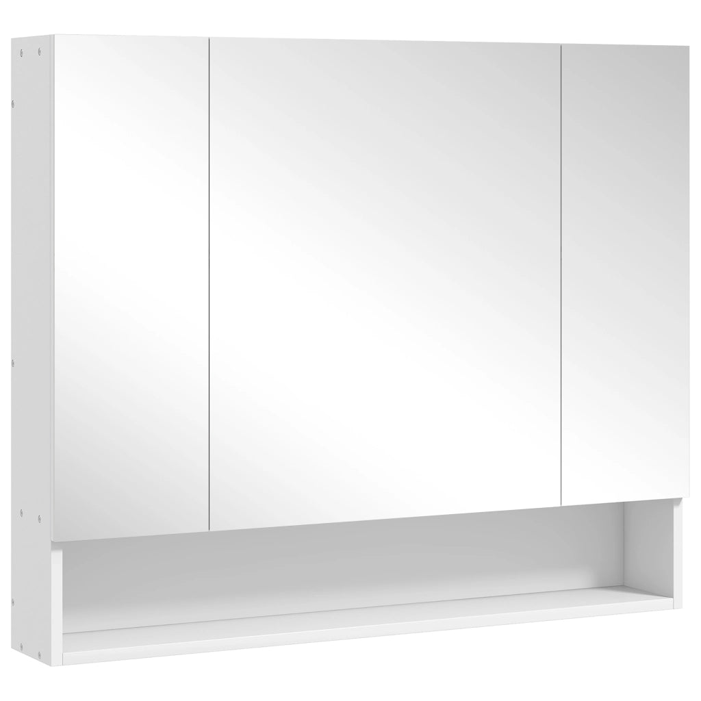 Armadietto da Bagno 90x15x75 cm con Specchio 3 Ante Soft Close e Ripiani Regolabili in MDF Bianco
