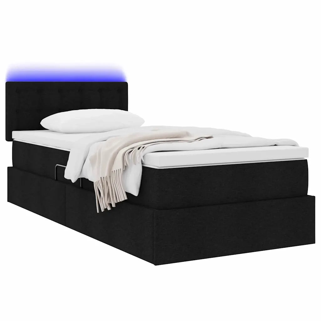 Letto con contenitore e LED con led Nero 90 x 190 cm Tessuto 3371240