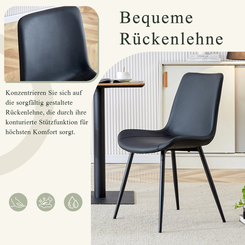 Set di 4 sedie da pranzo con seduta ampia e schienale ergonomico per sala da pranzo in PU nero e metallo