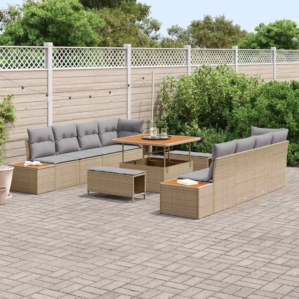 Set Divano da Giardino 11 pcs Beige polyrattan