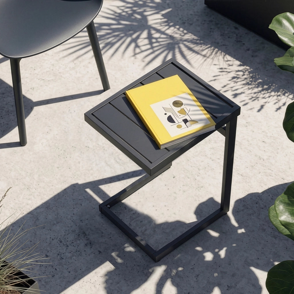 Tavolino da Giardino Gaby a Forma di C in Acciaio 58 x 40 x 30 cm - Grigio Antracite casa.pro