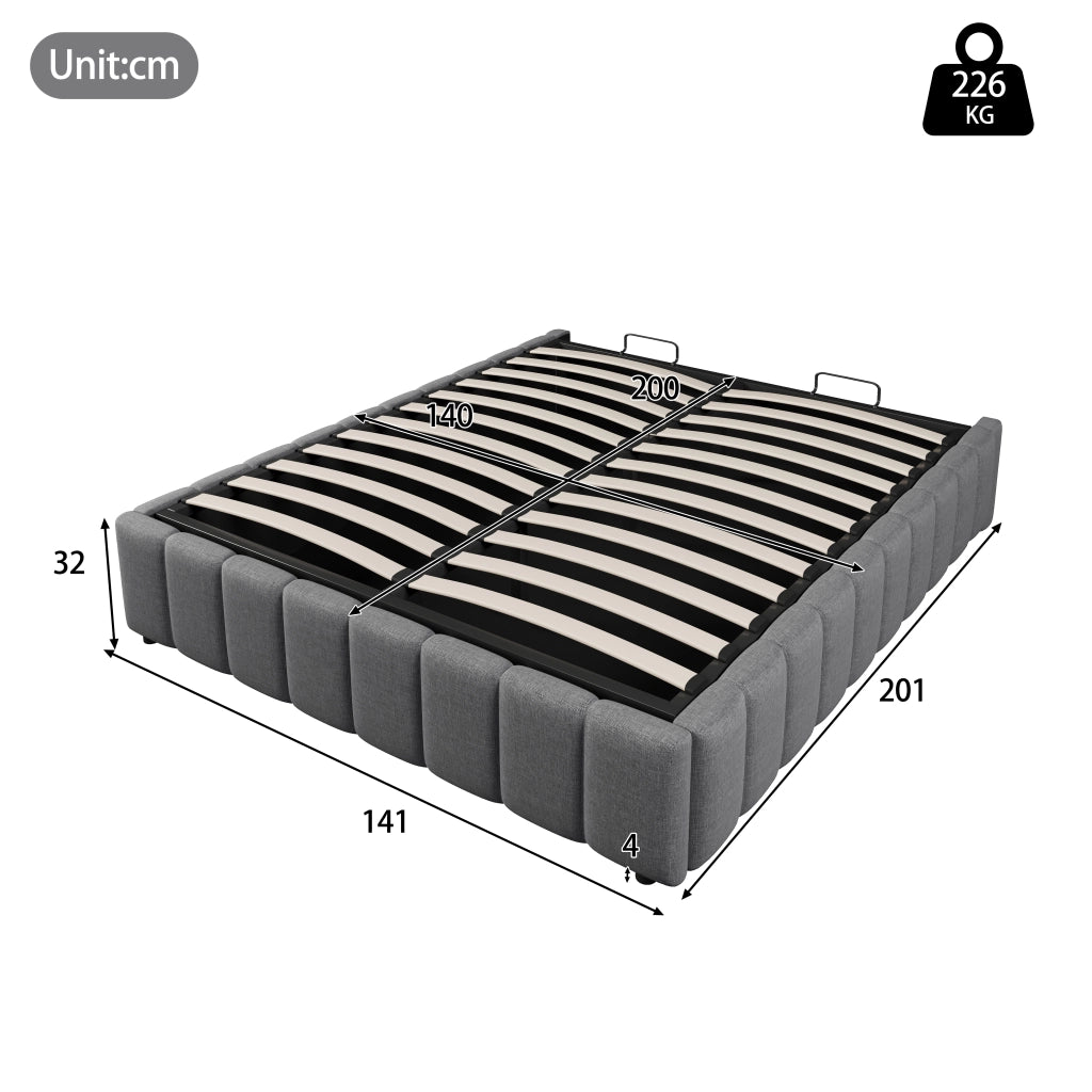 letto imbottito lino grigio 140 x 200 cm