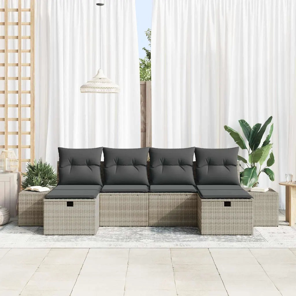 Set Divano da Giardino 6 pcs Grigio chiaro polyrattan