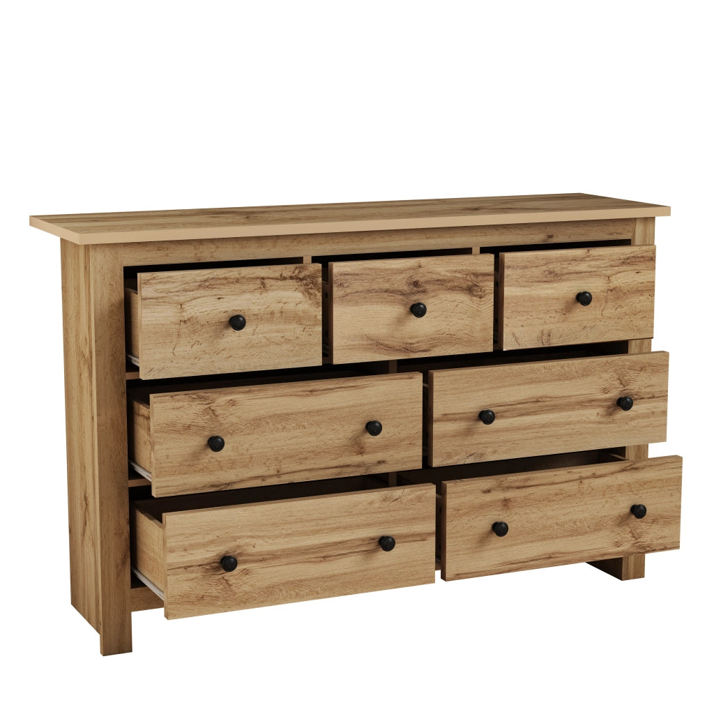 Credenza con 7 cassetti e piedino centrale regolabile - per cucina e soggiorno - 152x40x89 cm - color legno