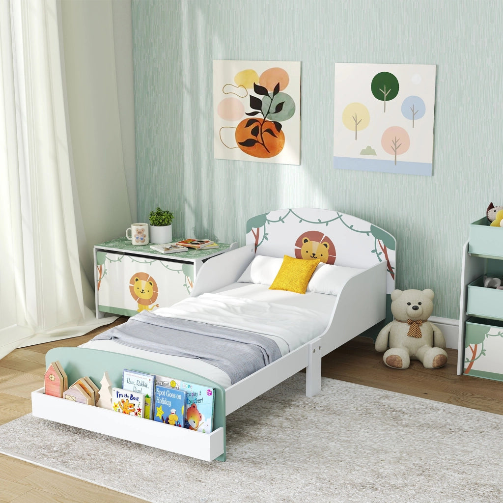 Letto singolo con contenitore ¨C Xylo ¨C 70x140 cm verde con barriera sicurezza