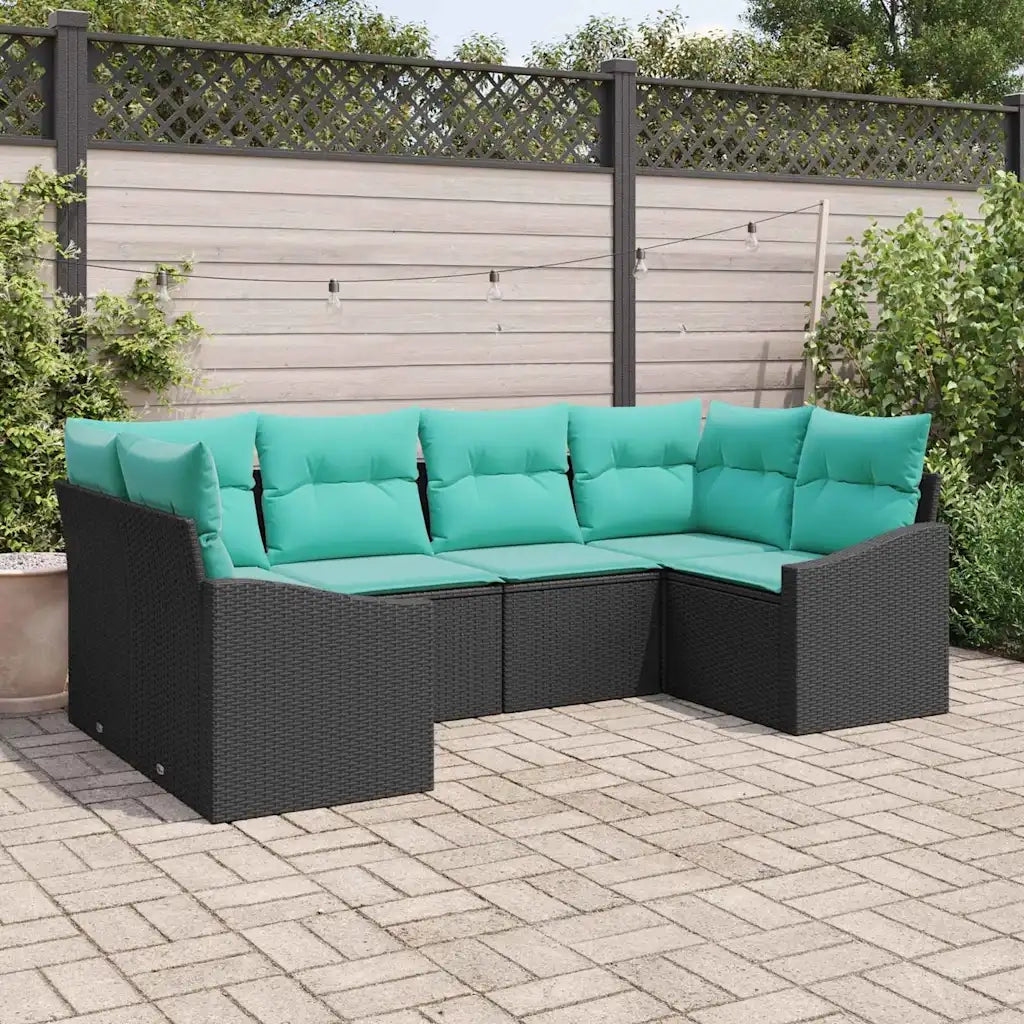 Set di divani con cuscino 6 pcs Nero polyrattan 3346866