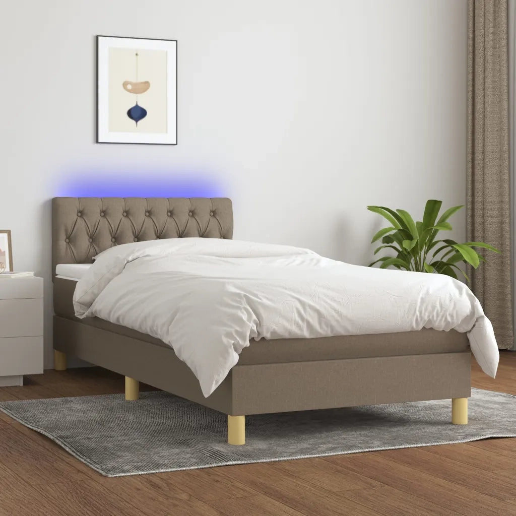 Letto a Molle con Materasso e LED-Struttura Letto con Materasso Tortora 100x200cm in Tessuto 527752