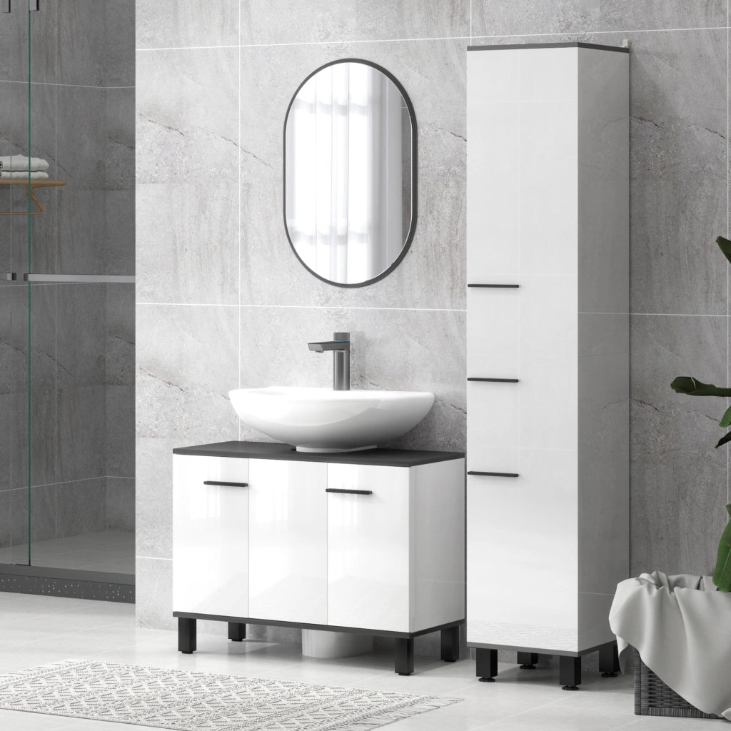 Mobiletto Sottolavabo con 2 Ante e Ripiani Regolabili ¨C Zephmum ¨C 80x34x60 Bianco