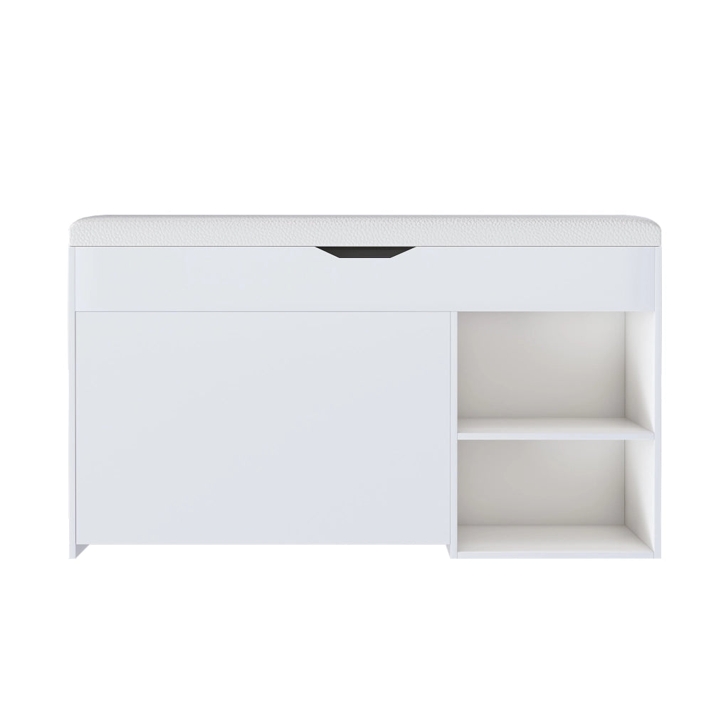 Panca portascarpe con coperchio e vano contenitore in MDF bianco