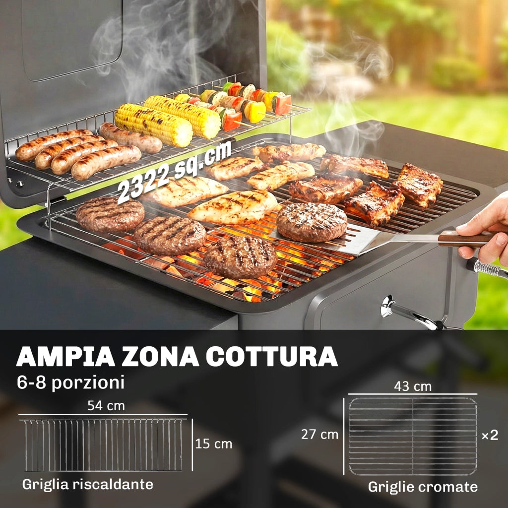 Barbecue a Carbone Affumicatore Portatile ¨C Zephmum ¨C Nero con Ventilazione Termometro Mensole