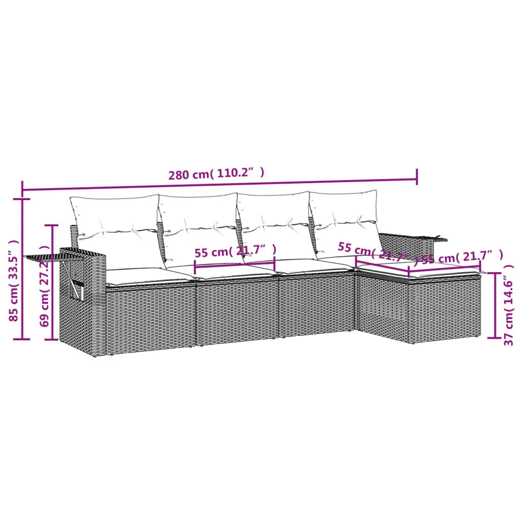 Set Divano da Giardino 5 pz con Cuscini Beige in Polyrattan 3220087