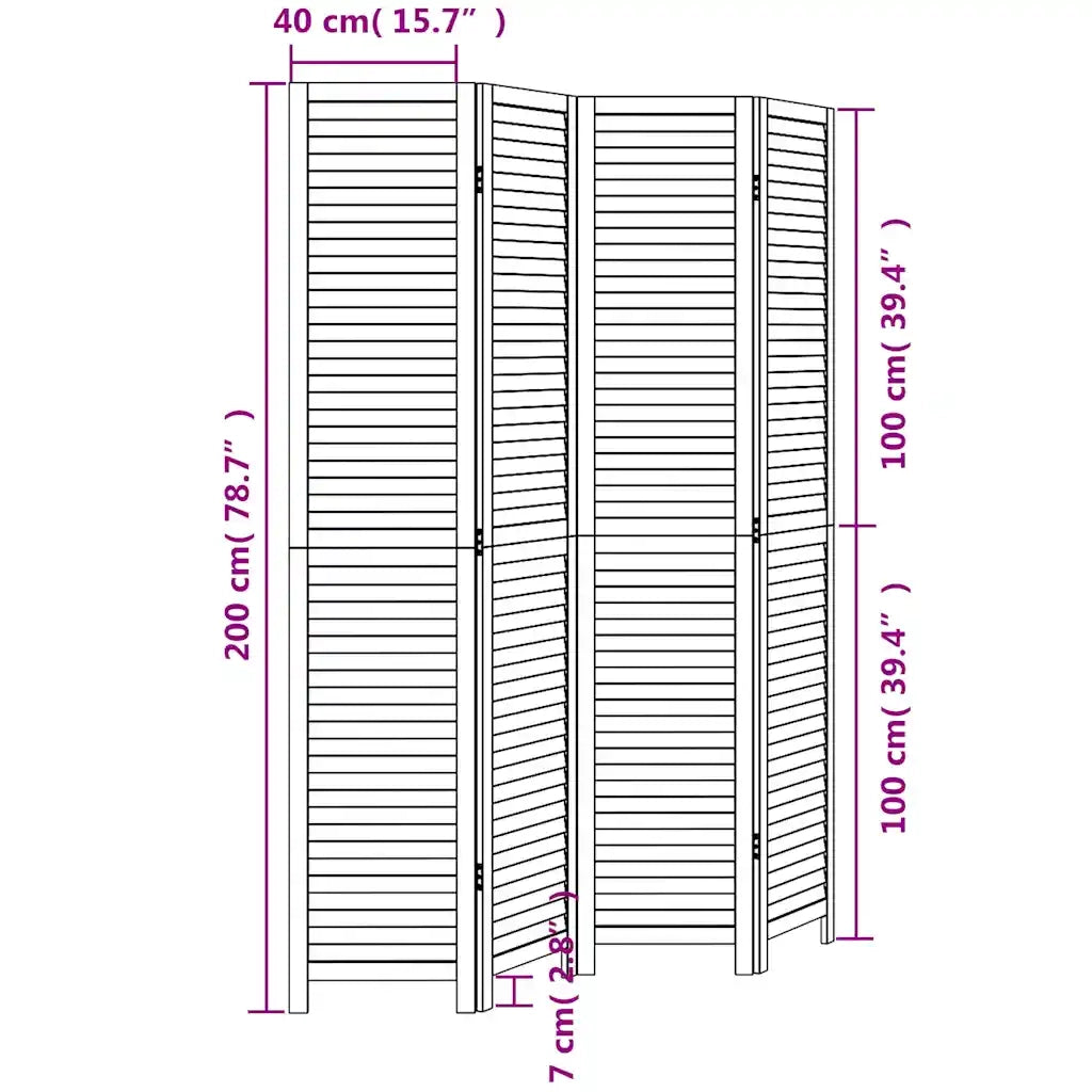 Divisorio Ambienti | Divider per stanze | Paravento 4 Pannelli Nero Legno Massello di Paulownia