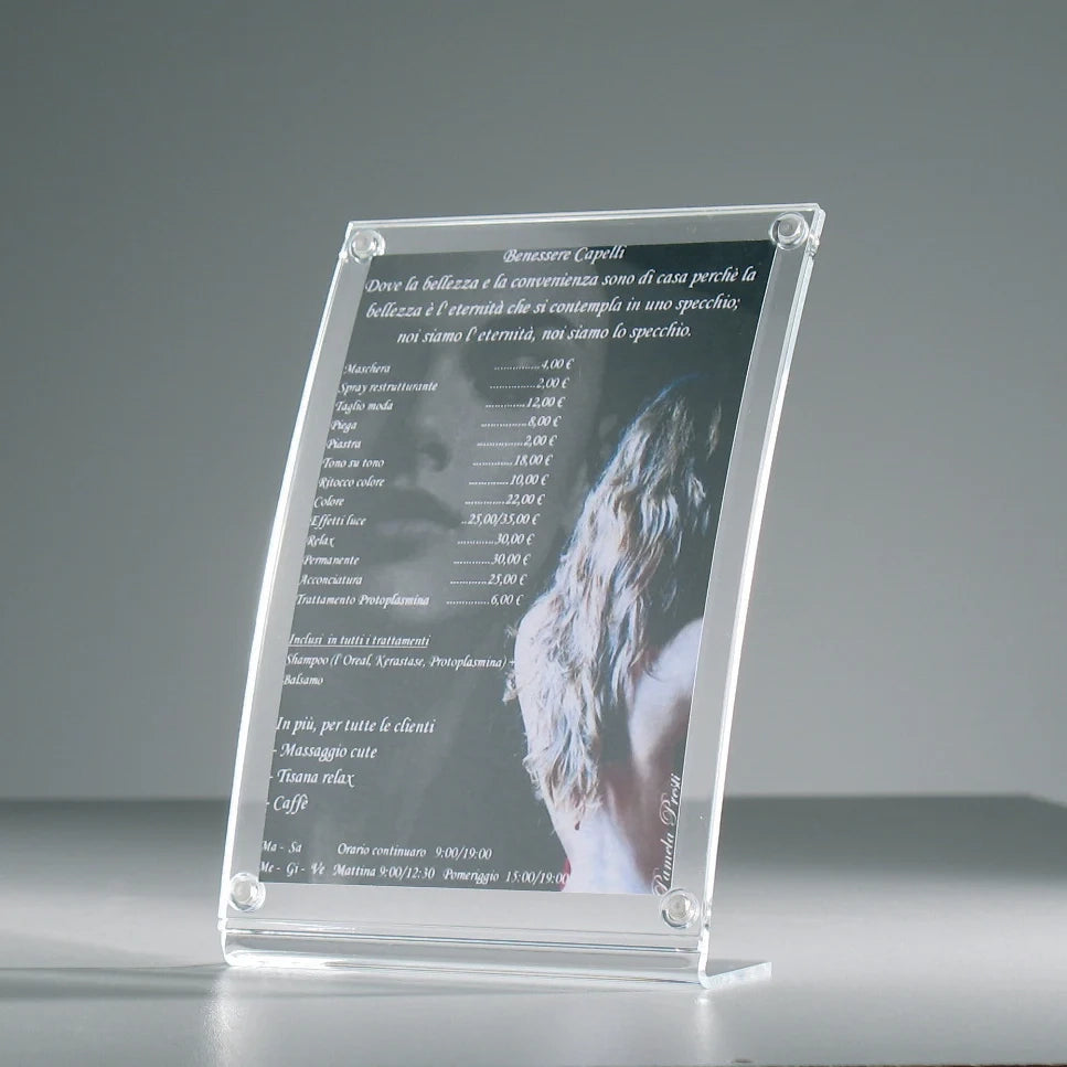Porta avvisi da banco magnetico in Plexi profilo curvo Monofacciale - A5 Verticale