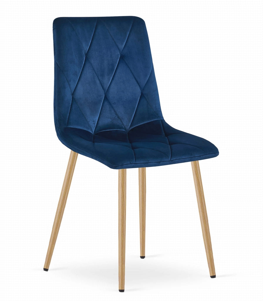 Sedia Valora TYRA in velluto blu navy con gambe color legno x4