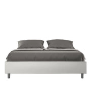BS COM Letto matrimoniale francese con rete imbottito 140x210 similpelle bianco