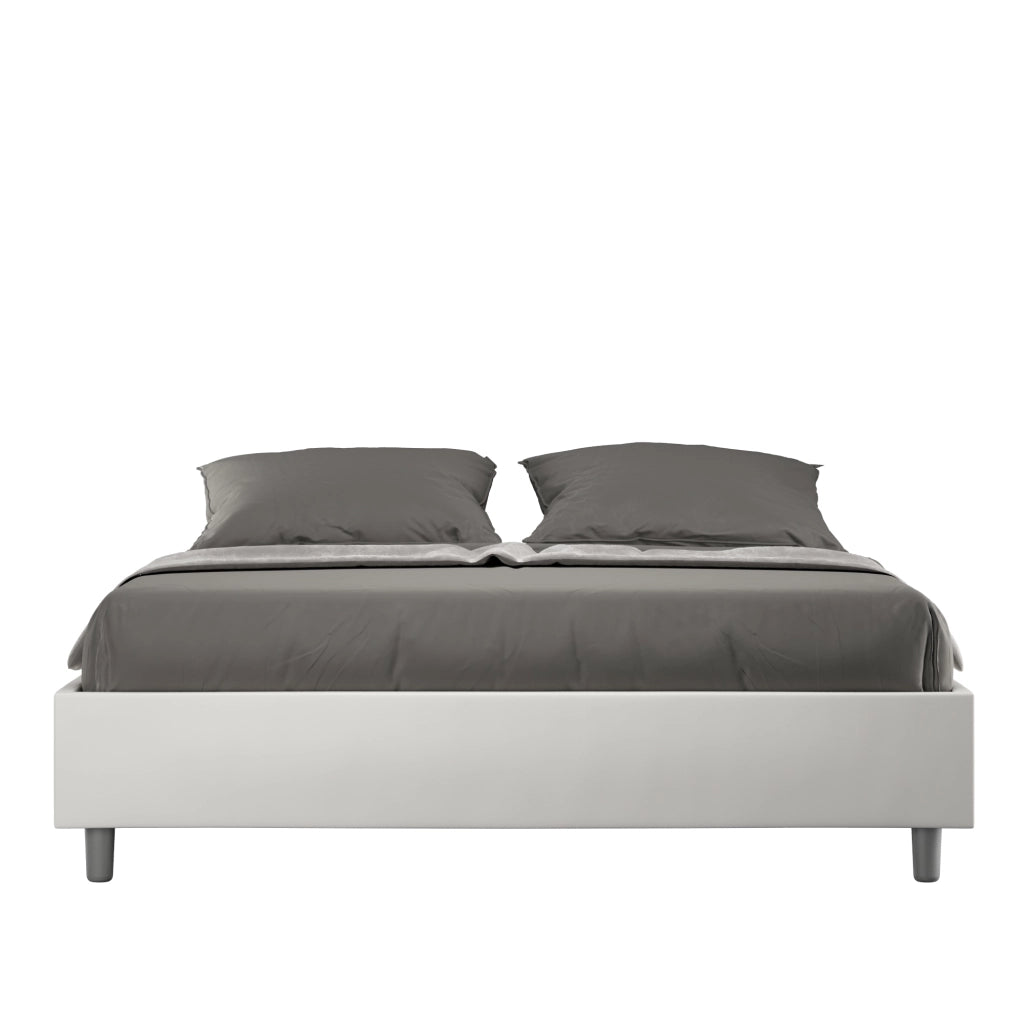 BS COM Letto matrimoniale francese con rete imbottito 140x210 similpelle bianco