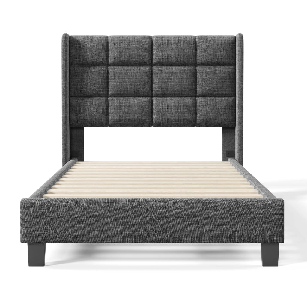 Letto Singolo Imbottito con Testiera e Rete a Doghe ¨C MINIMAL ¨C Grigio, 90x200